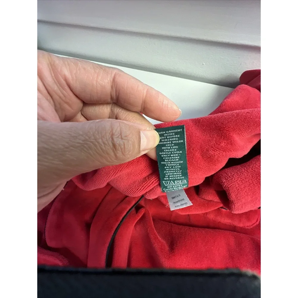 VTG‎ Lauren Ralph Lauren Red Robe Embroidered Pocket Women's Size M Black Trim